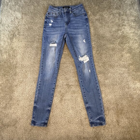 Judy Blue Denim - Judy Blue Skinny Fit Jeans Womens Size 0/24 High Rise Denim Blue Ankle F680